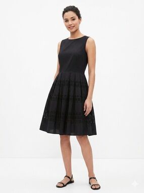 Ann Taylor Sleeveless Black Fit-and-Flare Eyelet Dress 14